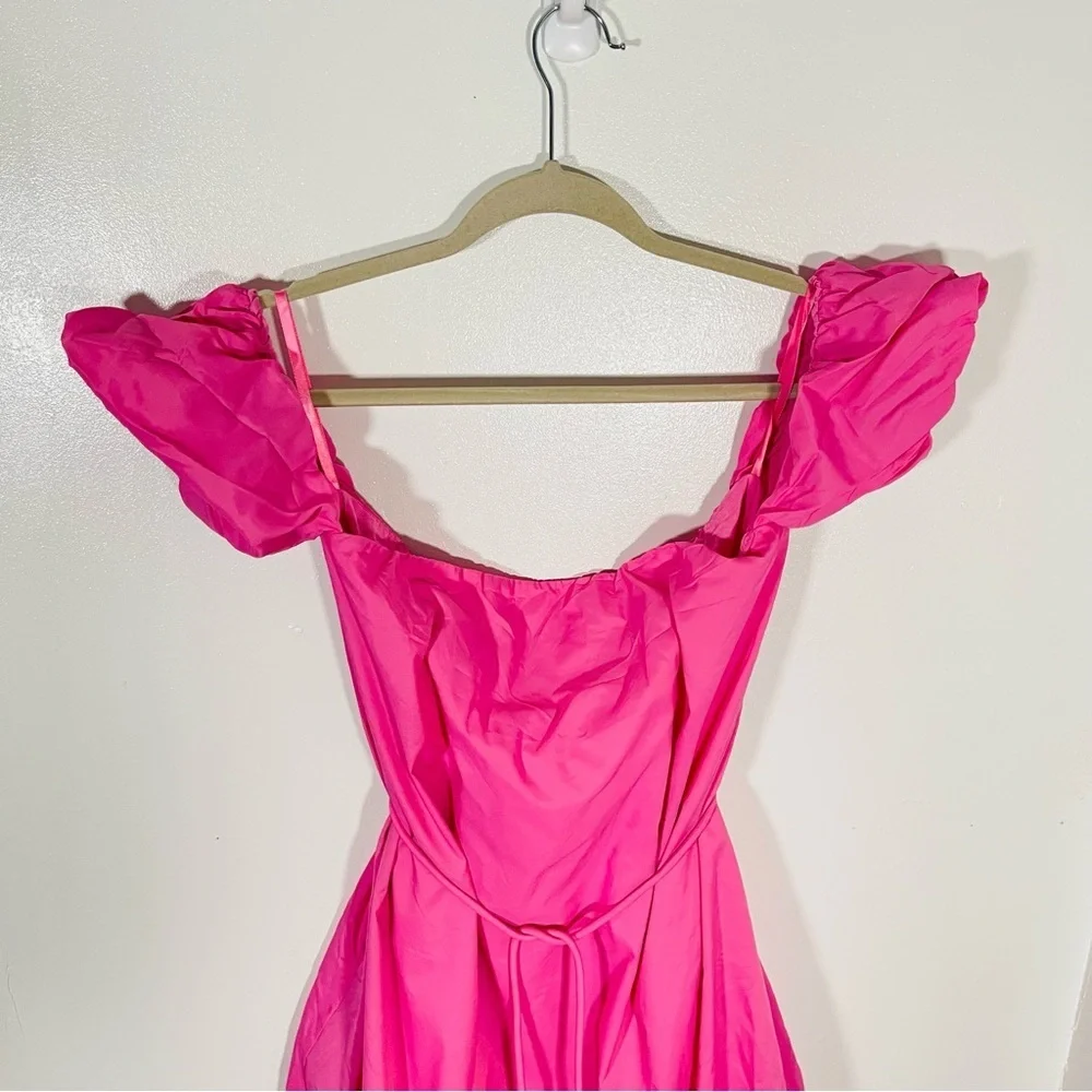 NEW STAUD Ash Bubble Hem Belted Mini Dress Pink